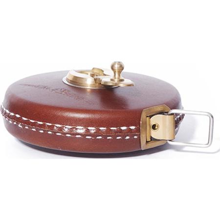 Bright Tangerine Brown Leather Tape Measure with Brass Winder, 33'/10m