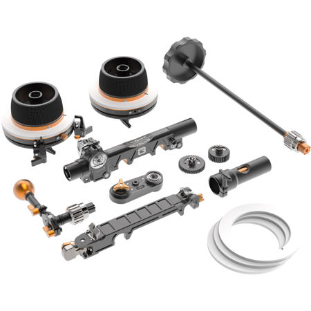 Bright Tangerine Revolvr Dual-Sided 15mm Studio Follow Focus Kit, Includes 4D Speed Crank, Handwheel Extension, Hard Stop Pack, 15mm LWS Core Bridge, Marking Disc (Large Handwheel)