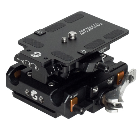 Bright Tangerine LeftField QR Baseplate with DJI Riser and ARRI Dovetail Plate for RED KOMODO