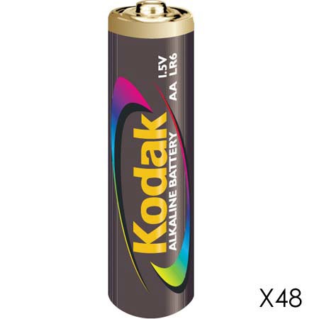 Kodak Max AA Batteries, 1.5 volt Alkaline, Pack of 48