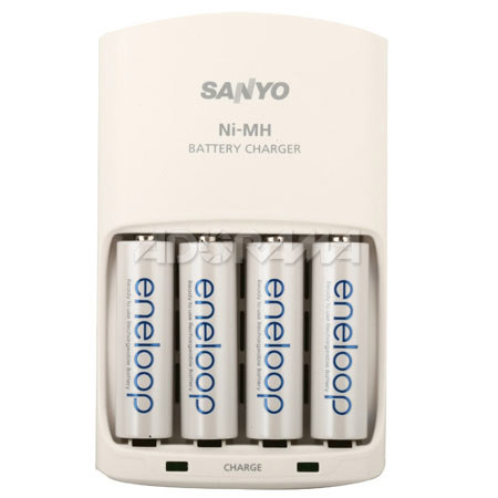 Sanyo Eneloop AA Rechargeable NiMH Batteries with Charger (4 Pack)