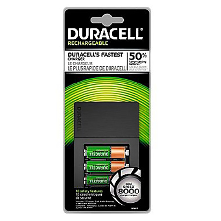 Duracell AA/AAA NiMH Ion Speed 8000 Battery Charger w/2 AA Rechargable Batteries