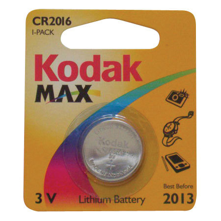 Kodak Max CR2016 Button Battery, 3.0 Volt Lithium
