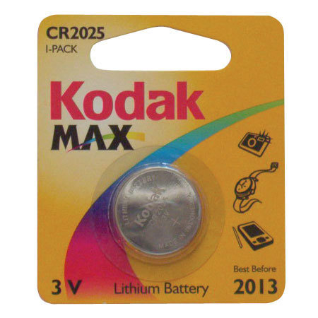 Kodak Max CR2025 Button Battery, 3.0 Volt Lithium
