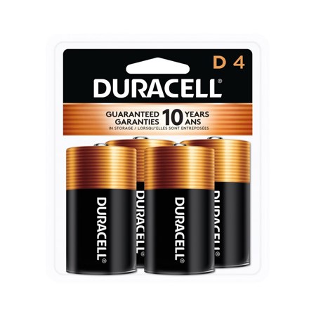 Duracell CopperTop D Alkaline Battery, 4-Pack