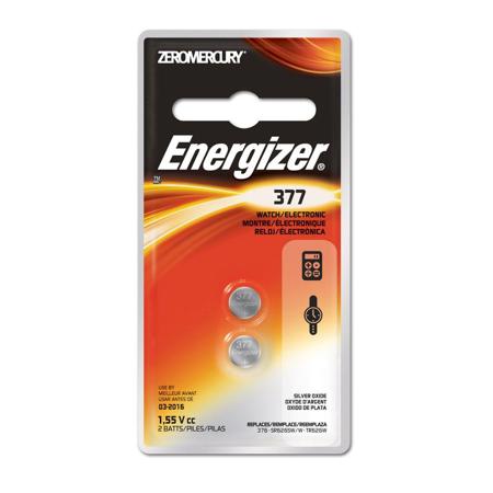 Energizer 377 1.5V Zero-Mercury Silver Oxide Battery for Watches, Toys, Glucose Monitors and Calculators, 2 Pack