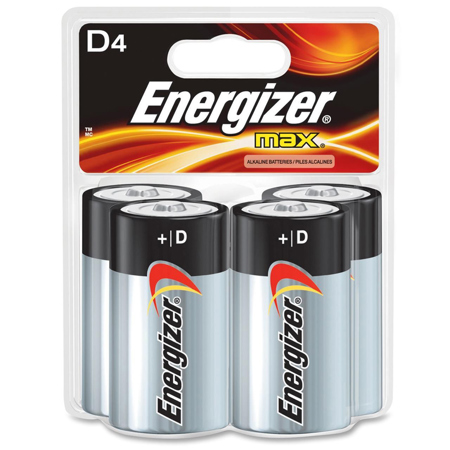 Energizer MAX D 1.5V Alkaline Battery, 4-Pack