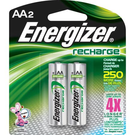 Energizer AA 1.2V 2300mAh Rechargeable NiMH Battery, 2-Pack