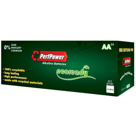Perf Power Ecoready AA Alkaline Batteries, Pack of 50
