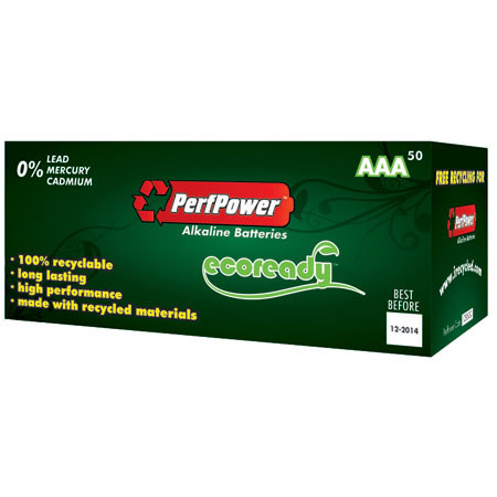 Perf Power Ecorready AAA Alkaline Batteries, Pack of 50