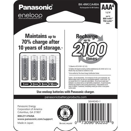 Panasonic Eneloop AAA 800mAh Rechargeable Ni-MH Battery, 4-Pack