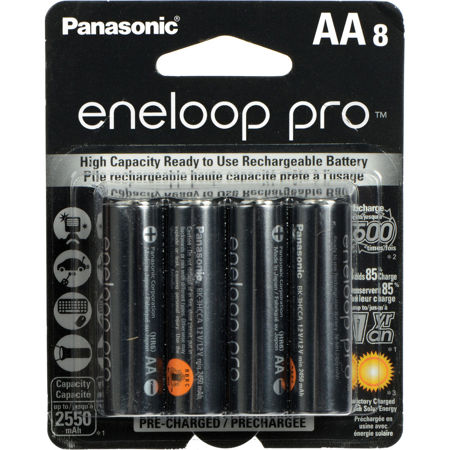 Panasonic Eneloop Pro AA 2550mAh Rechargeable NiMH Battery, 500 Recharge Cycles, 8-Pack