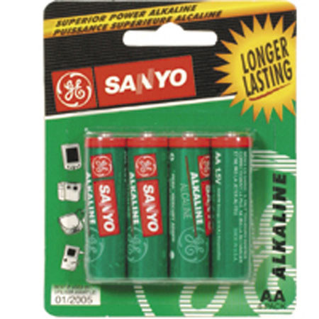 Sanyo AA Batteries, 1.5 Volt Alkaline, Pack of 4