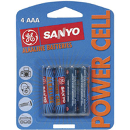 Sanyo AAA Batteries, 1.5 Volt Alkaline, Pack of 4