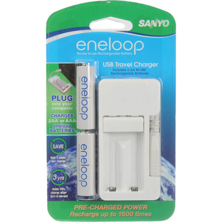 Sanyo Eneloop AA Ni-MH Battery with USB Charger, 2 Pack