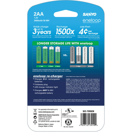 Sanyo Universal 2-position Quick Charger Set, 2AA Cells