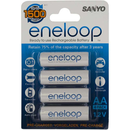 Sanyo New Eneloop AA Rechrgbl NiMH 1900mAh Batteries (4)