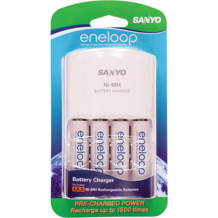 Sanyo New Eneloop AA NiMH Batteries with Charger, 4-Pack