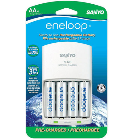 Sanyo Eneloop AA NiMH Batteries with Charger, 4-Pack
