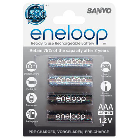 Sanyo New 1500 Eneloop Glitter AAA NiMH Rechargeable Battery, 4 Pack, Limited Ed