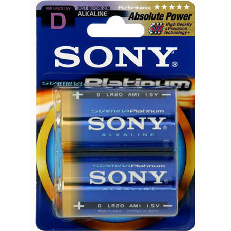 Sony Stamina Platinum Alkaline D Batteries, Pack of 2