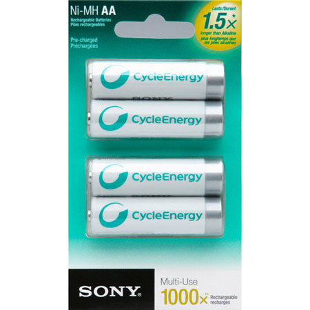 Sony Cycle Energy AA NiMH, 1000 mAh Batteries, 4-Pack