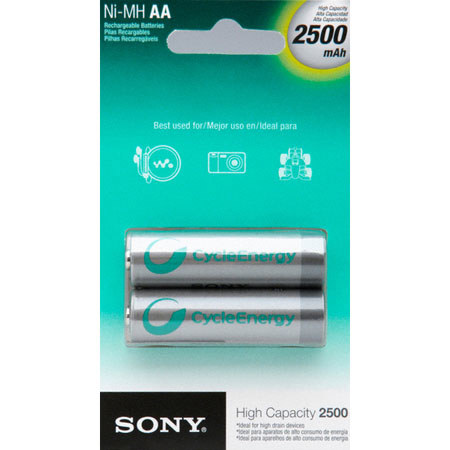 Sony Cycle Energy AA NiMH, 2500 mAh Batteries, 2-Pack