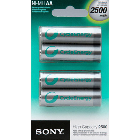 Sony Cycle Energy AA Nickel Metal Hydride NiMH 2500 mAh Rechargeable Batteries 4 Pack