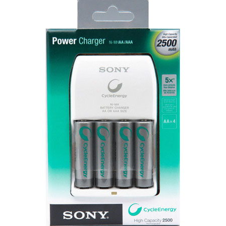 Sony Power Charger, 4-2500mAh AA Rechargeable Batteries