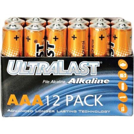 UltraLast AAA 1.5 Volt Alkaline Batteries, Pack of 12