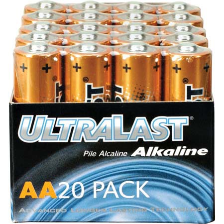 UltraLast AA 1.5 Volt Alkaline Batteries, Pack of 20