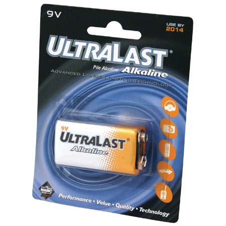 UltraLast 9 Volt Alkaline Batteries, Pack of 2