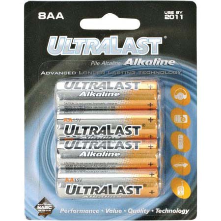 UltraLast AA 1.5 Volt Alkaline Batteries, Pack of 8