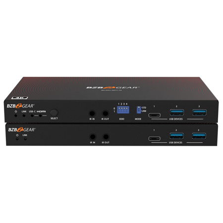 BZB GEAR BG-EXH-4KC7 4K Ultra HD 18Gbps HDMI/USB-C KVM HDBaseT 3.0 Long Range Extender Kit, 492' Range