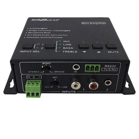 BZB GEAR BG-AMP2X20 2-Channel 40W Compact Stereo/Mono Audio Amplifier with 3 Inputs