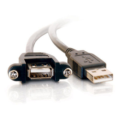 C2G Cables to Go 2' Panel-Mount USB 2.0 A Male to A Female Cable