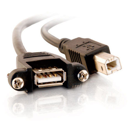 C2G Cables to Go 1' (0.30m) Panel-Mount USB 2.0 A Female to B Male Cable