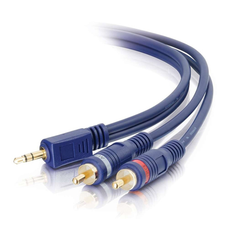 C2G 6' Velocity One 3.5mm Stereo Male to Two RCA Stereo Male Y-Cable, Blue