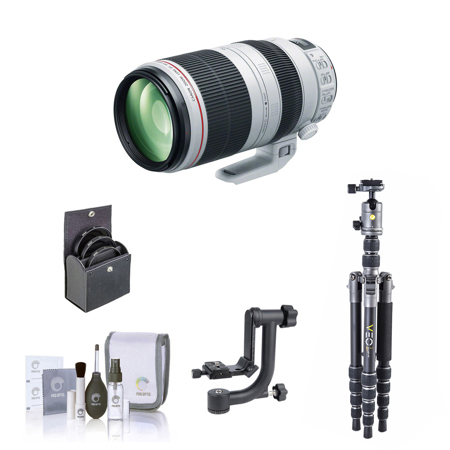 Canon EF 100-400mm f/4.5-5.6L IS II USM Lens, Bundle with Vanguard VEO 3 GO 204CP Carbon Fiber Tripod/Monopod and PH-25 Pan Head, Gimbal Tripod Head, Filter Kit, Cleaning Kit