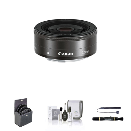 Canon EF-M 22mm f/2 STM Lens (Black) with Essential Accessories Kit