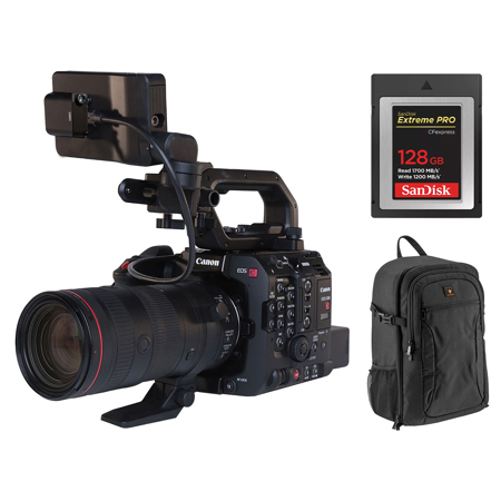 Canon EOS C400 Cinema Camera with RF 24-105mm f/2.8 L IS USM Z Lens, Bundle with 128GB CFexpress Type-B Memory Card, Backpack