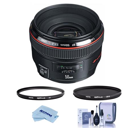 Canon EF 50mm f/1.2L USM Lens, Bundle with Hoya 72mm UV+CPL Filter Kit,  Cleaning Kit, Cleaning Cloth