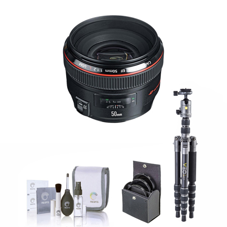 Canon EF 50mm f/1.2L USM Lens, Bundle with Vanguard VEO 3 GO 204CP Carbon Fiber Tripod/Monopod and PH-25 Pan Head, ProOptic 72mm Filter Kit, Cleaning Kit