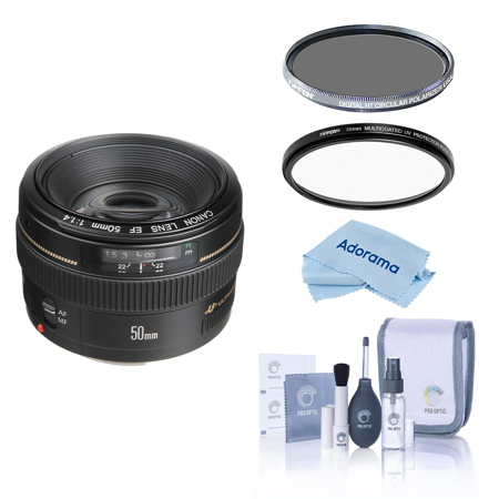 Canon EF 50mm f/1.4 USM Lens, Black, Bundle with Tiffen 58mm UV and CPL Filters