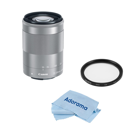 Canon EF-M 55-200mm f/4.5-6.3 IS STM Lens, Silver with Accessories Kit