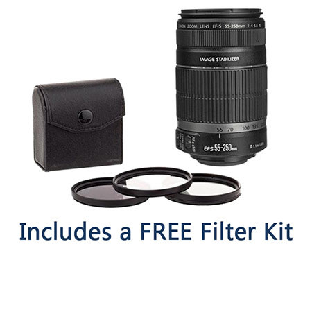 EF-S 55-250mm f/4-5.6 ISII Lens Bundle - FILTER KIT INCLUDED FREE 