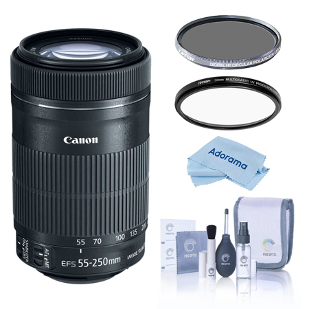 Canon EF-S 55-250mm f/4-5.6 IS STM Lens, Black, Bundle with Tiffen 58mm UV and CPL Filters