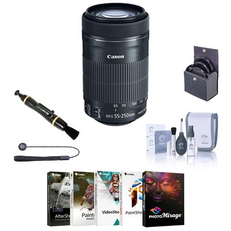 Canon EF-S 55-250mm f/4-5.6 IS STM Lens with PC Software & Free Accessories  Kit
