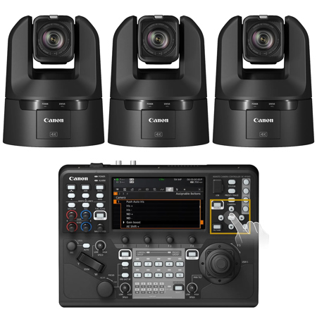 Canon CR-N400 21.1MP 4K Ultra HD 20x PTZ Camera, Satin Black, 3-Pack, Bundle with RC-IP100 Remote Camera Controller