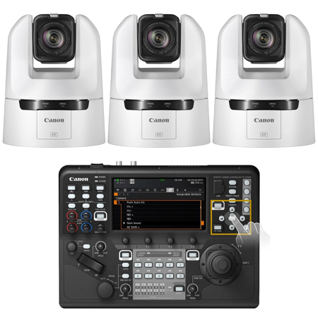 Canon CR-N400 21.1MP 4K Ultra HD 20x PTZ Camera, Titanium White, 3-Pack, Bundle with RC-IP100 Remote Camera Controller